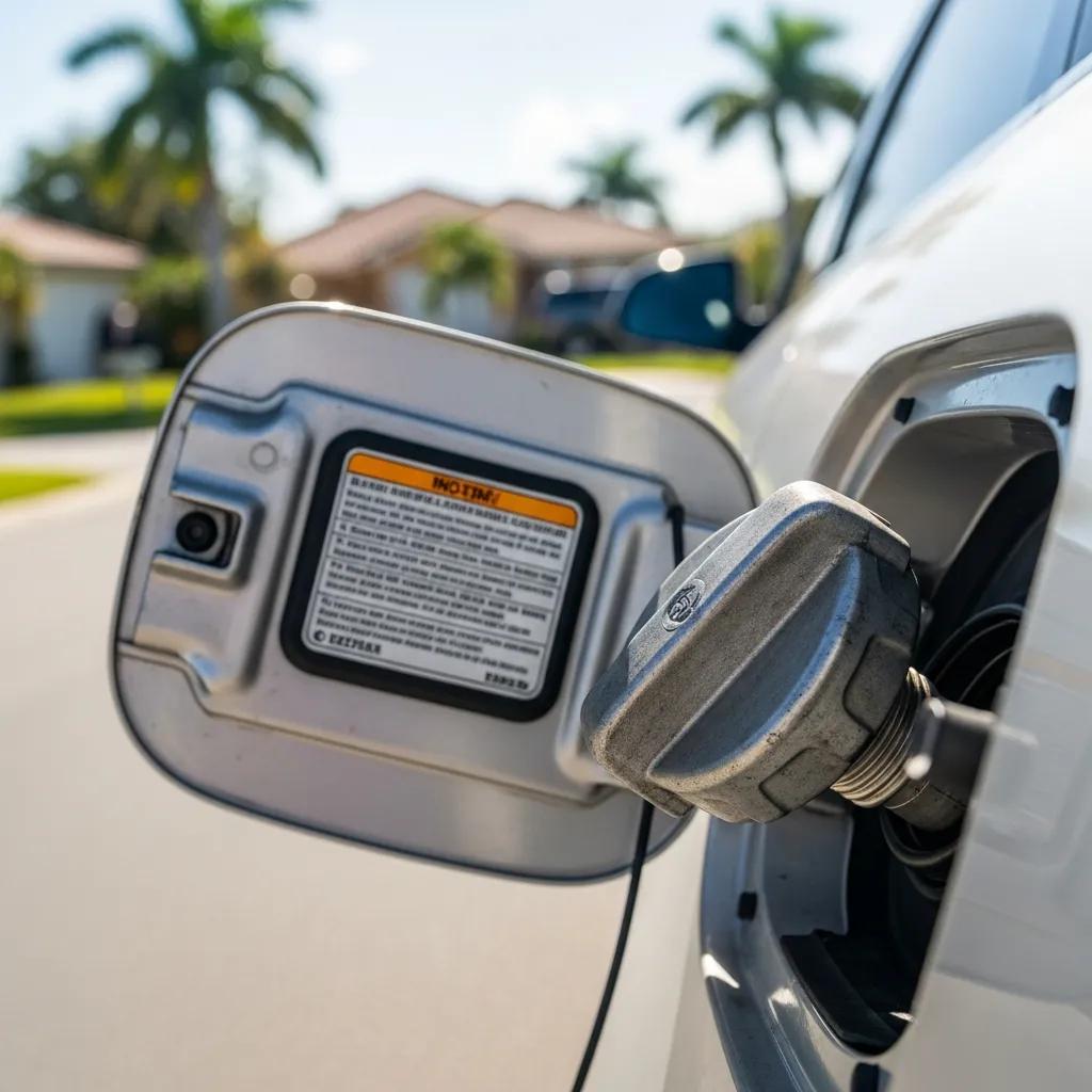 Close-up of a loose gas cap on a vehicle in Pembroke Pines