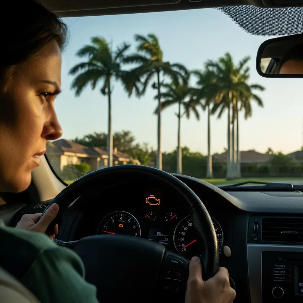 Mobile mechanic diagnosing check engine light issues with OBD2 scanner in Broward County