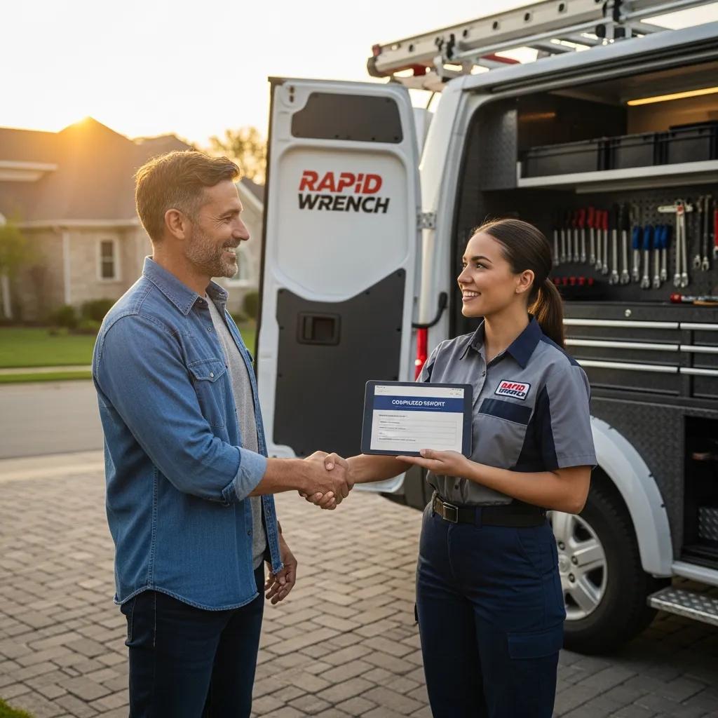Satisfied customer and mobile mechanic shaking hands, representing positive customer experiences