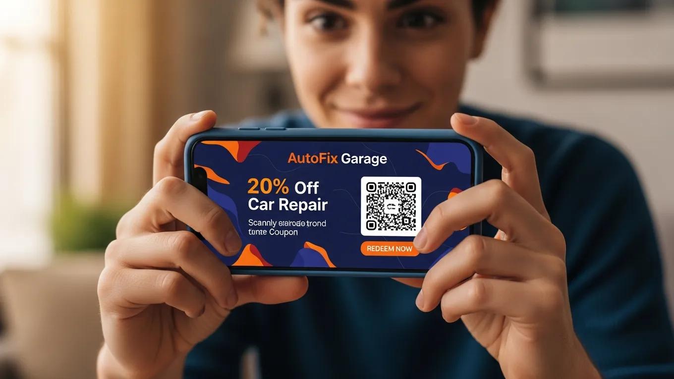 Person redeeming mechanic coupons on a mobile device