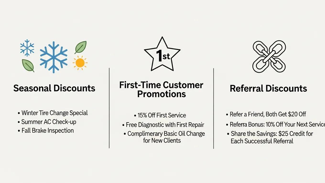 Visual representation of different types of discounts for mobile mechanic services