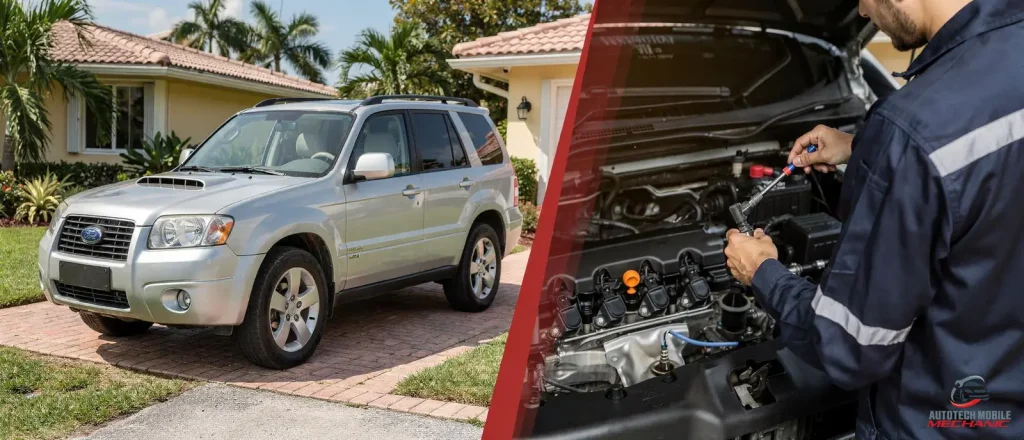 Onsite car repair means a technician travels to the customer's home, office, or roadside location