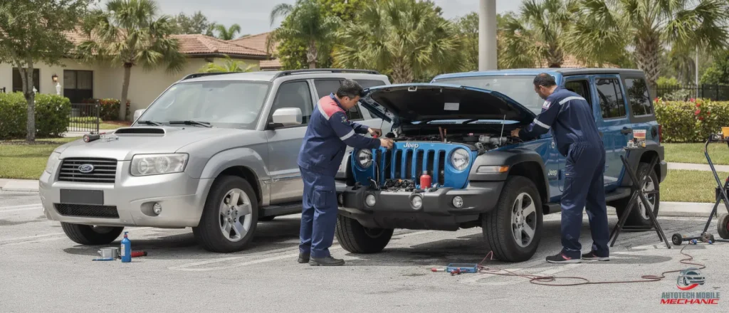 A mobile mechanic comes directly to a customer's vehicle instead of requiring a shop visit